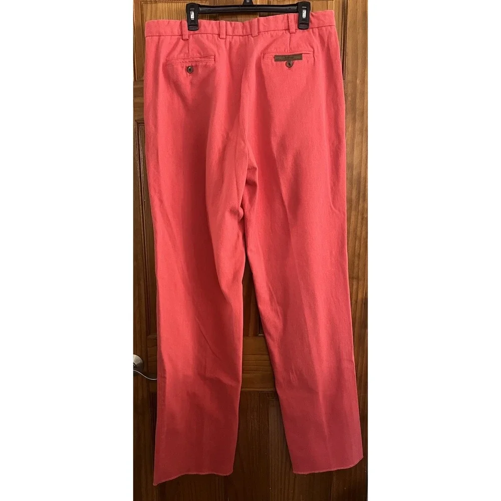 J Peterman Mens 38X38 Coral Salmon‎ Heavy Cotton Twill Unhemmed Pants Trousers